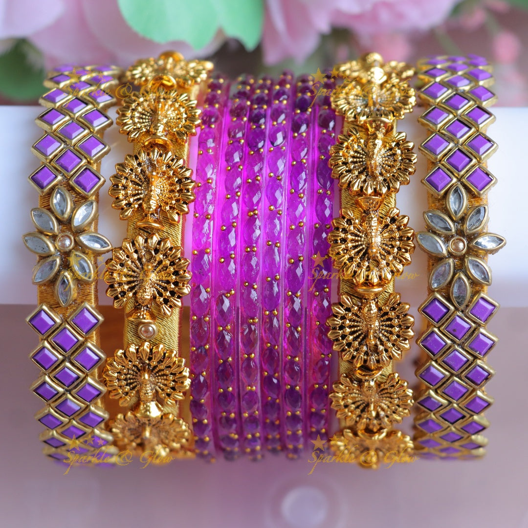 Exquisite Violet Kundan Bangles - Perfect for Weddings - One Hand
