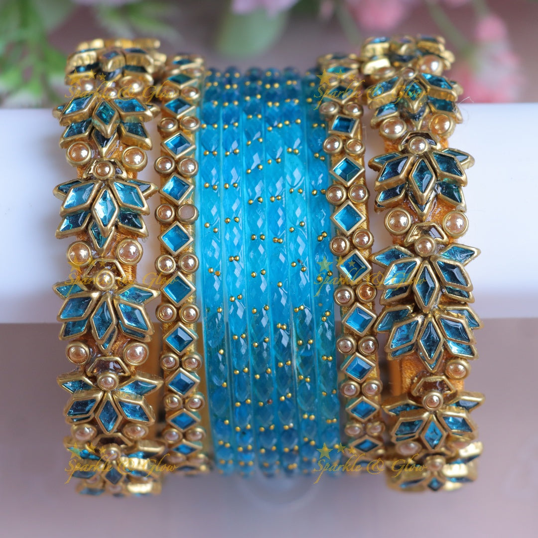 Blue Elegance Silk Thread Bangle Set for Weddings - One Hand
