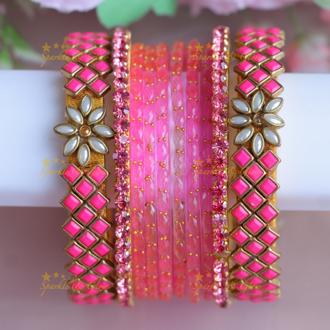 Elegant Silk Floral Wedding Bangles - Light Pink - One Hand