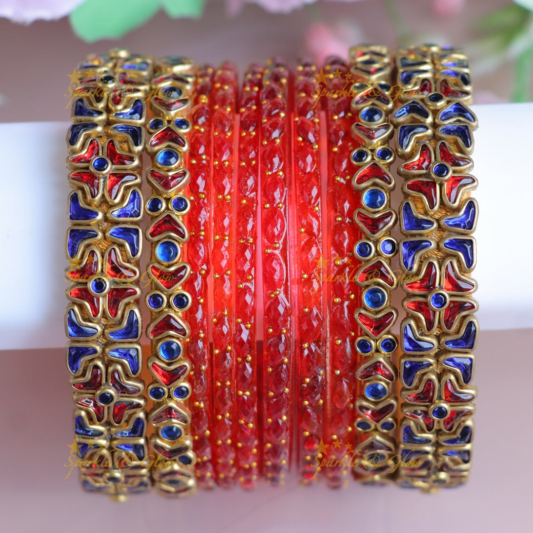Exquisite Floral Red Kundan Bangles for Festive Occasions - One Hand