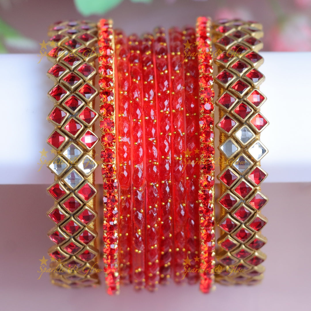 Glamorous Red Kundan Bridal Bangles - Elevate Your Elegance - One Hand