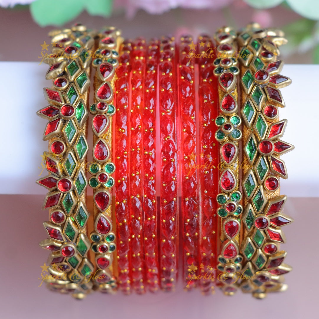 Exquisite Red Kundan Bridal Bangles - Premium Design - One Hand