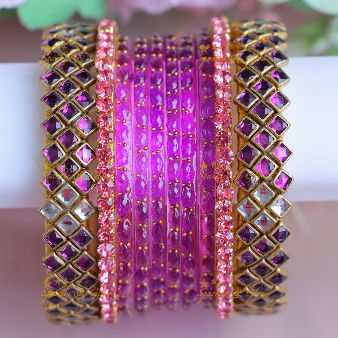 Exquisite Kundan Violet Bangles for Glamorous Festivities - One Hand