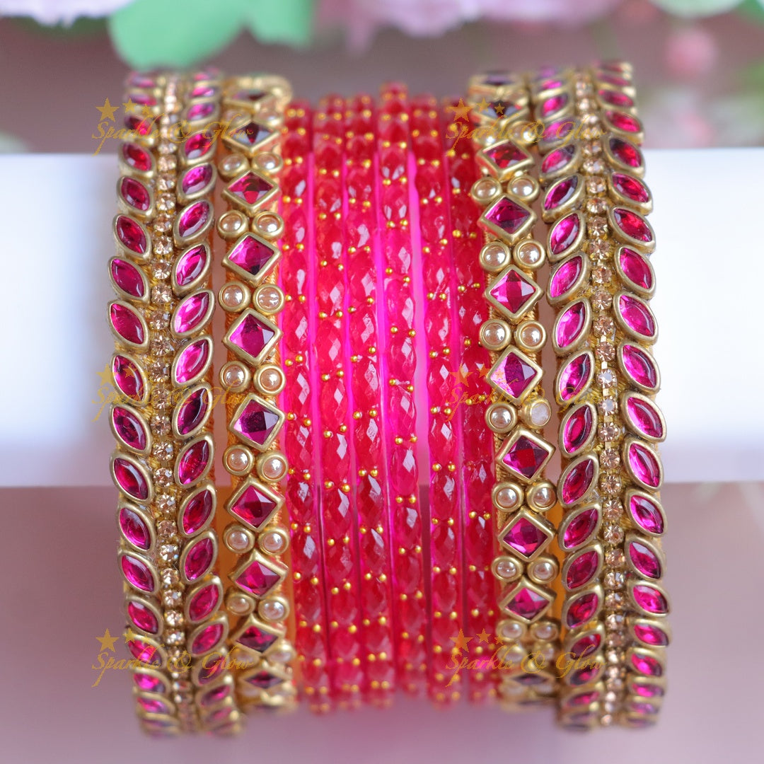 Exquisite Pink Kundan Bangles: Elegance in Bridal Style - One Hand