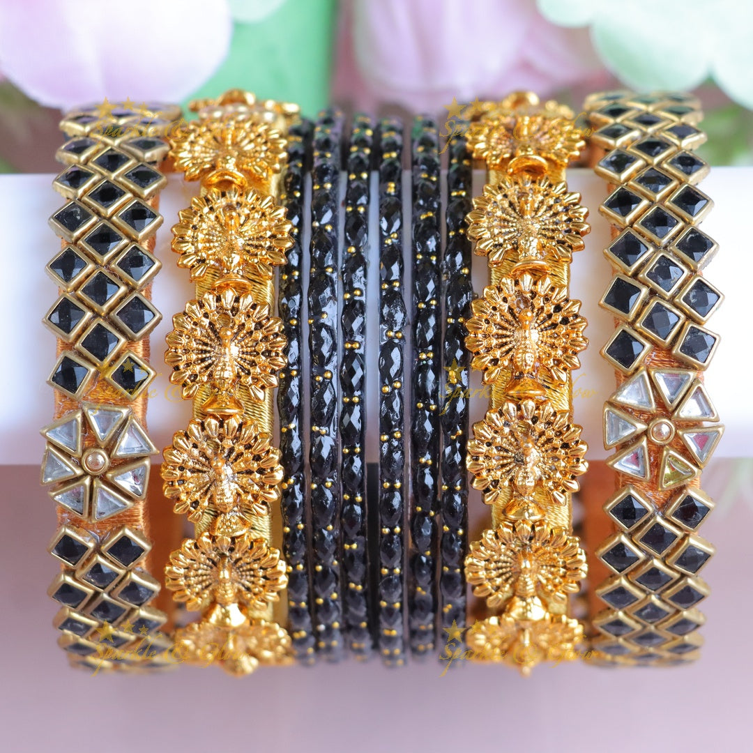 Elegant Kundan Bangle Set - Floral Premium Design - One Hand
