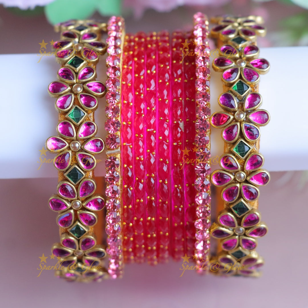 Exquisite Pink Floral Bangles - Perfect for Weddings - One Hand