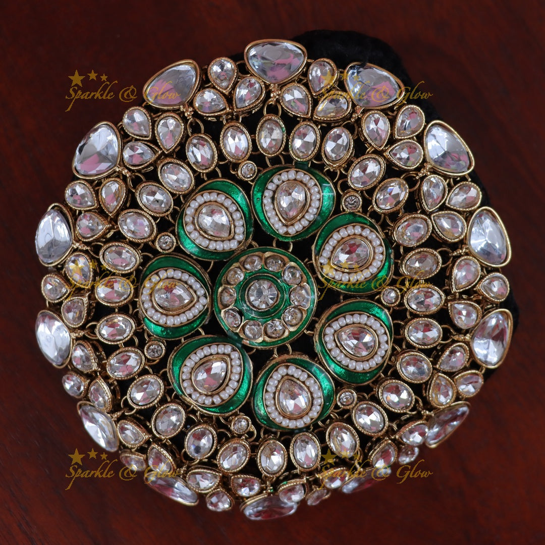 Elegant Floral Stone Bun Adornment for Brides