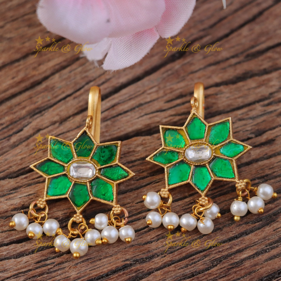 Floral Jadau Kundan Bugadi Pearl Earrings