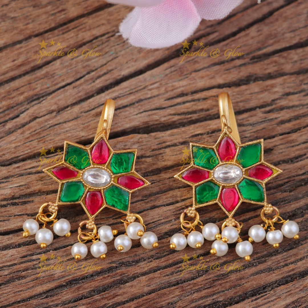 Floral Jadau Kundan Bugadi Pearl Earrings
