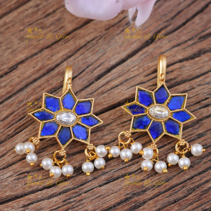 Floral Jadau Kundan Bugadi Pearl Earrings