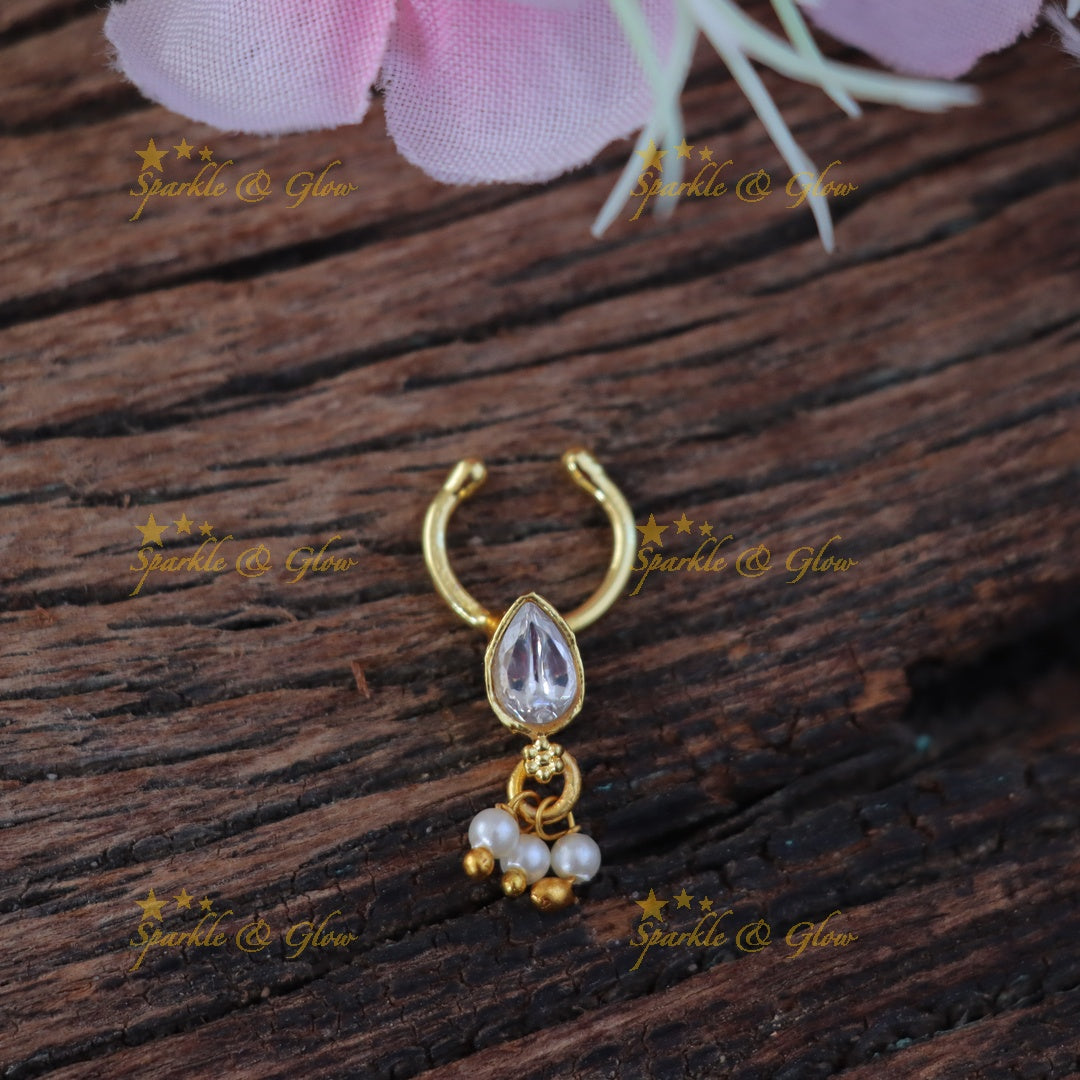 Elegant Waterdrop Gold Nose Pin - Festive Glamour