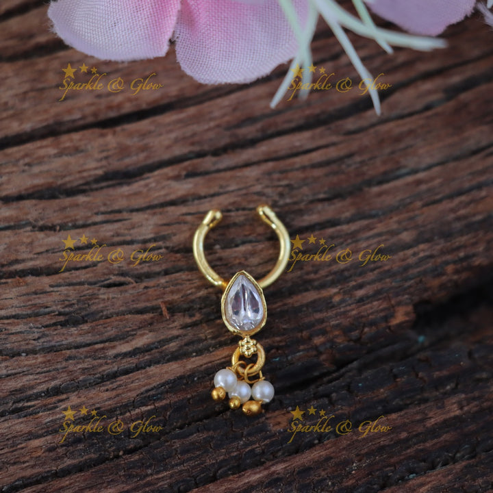 Elegant Waterdrop Gold Nose Pin - Festive Glamour