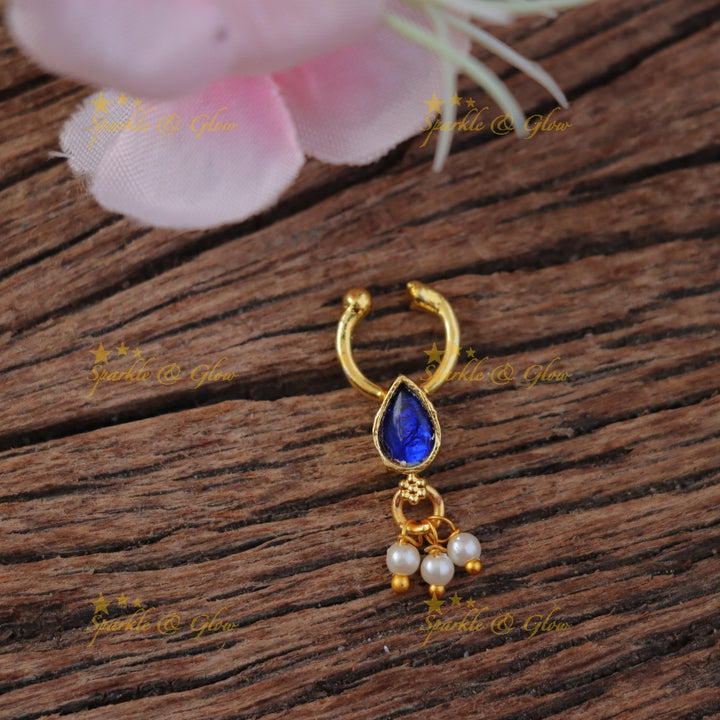 Elegant Waterdrop Gold Nose Pin - Festive Glamour