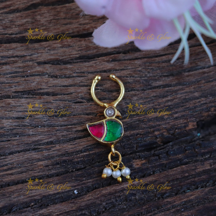 Elegant Gold-Plated Swan Nosepin with Gemstone Elegance