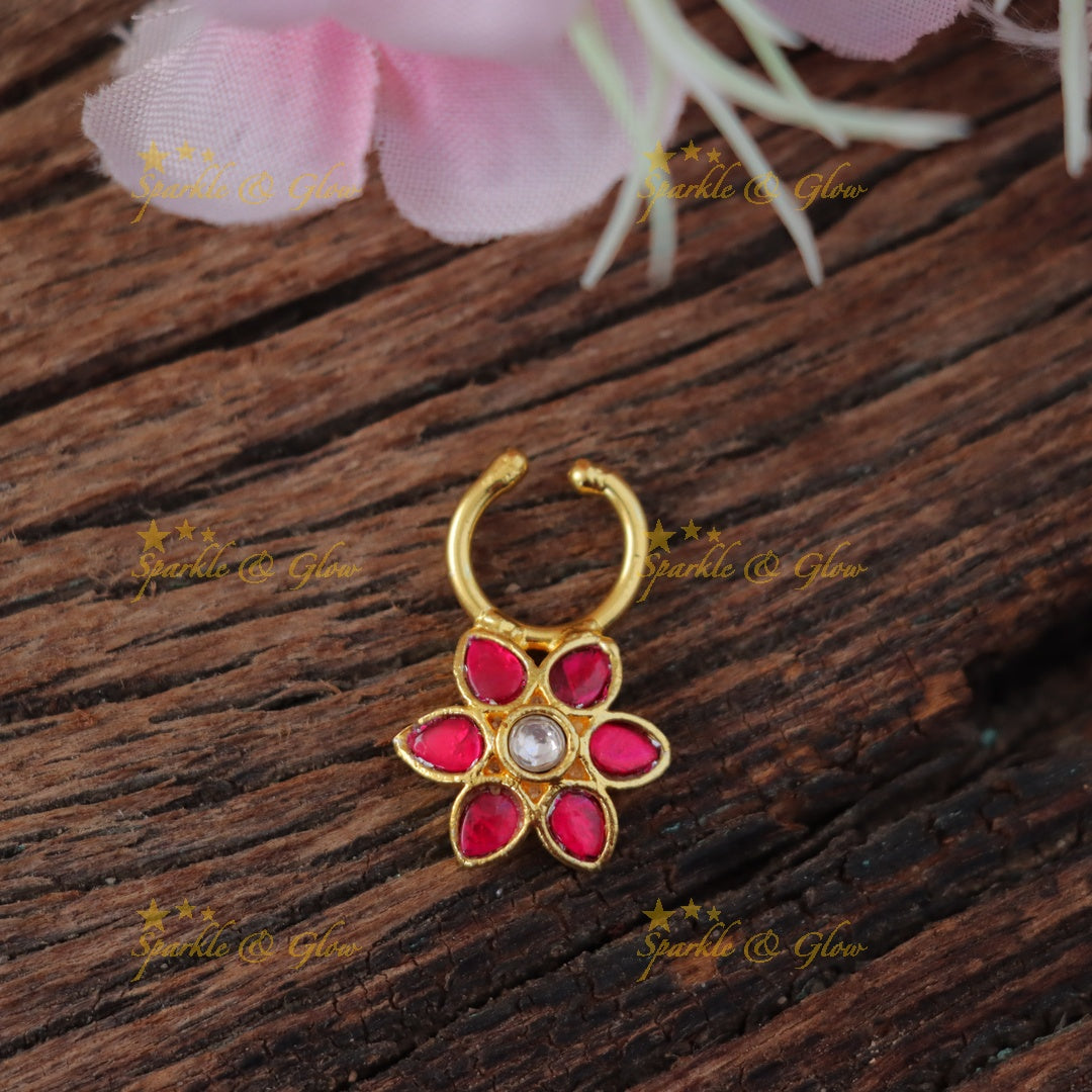 Exquisite Floral Jadau Nose Ring | Wedding Collection