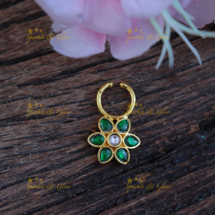 Exquisite Floral Jadau Nose Ring | Wedding Collection