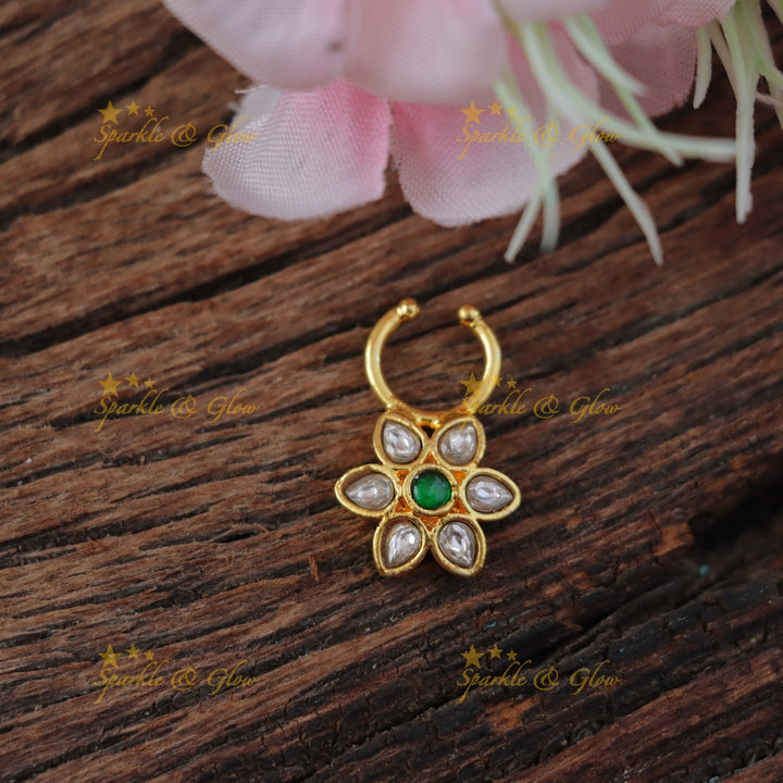 Exquisite Floral Jadau Nose Ring | Wedding Collection