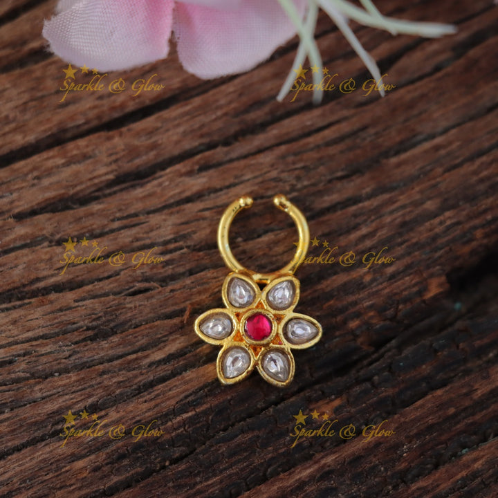Exquisite Floral Jadau Nose Ring | Wedding Collection