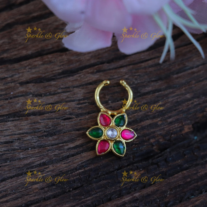 Exquisite Floral Jadau Nose Ring | Wedding Collection