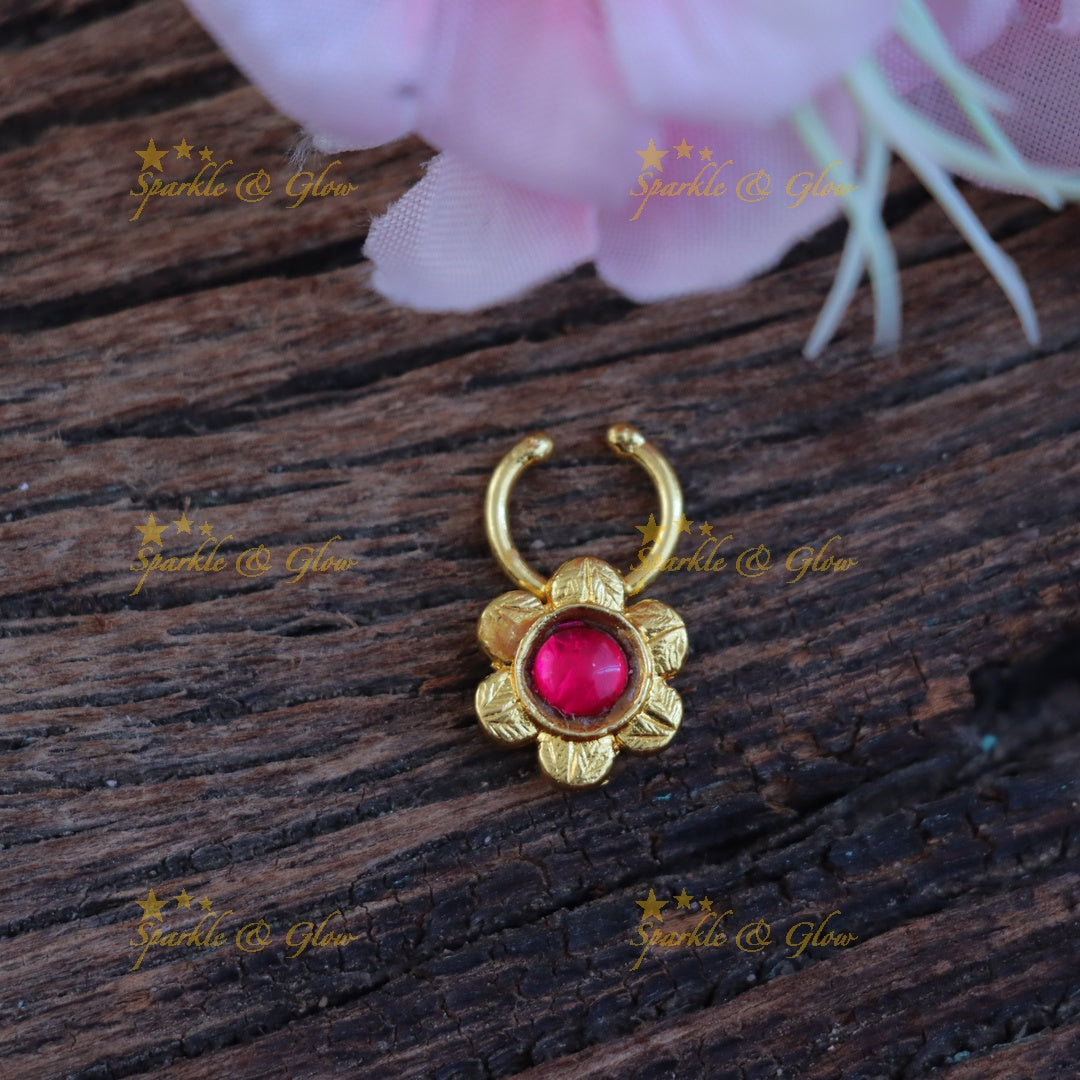 Elegant Gold Jadau Kundan Nose Pin for Celebrations