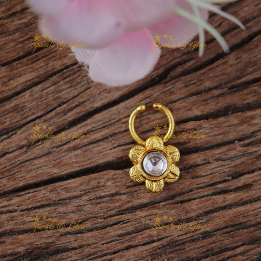 Elegant Gold Jadau Kundan Nose Pin for Celebrations