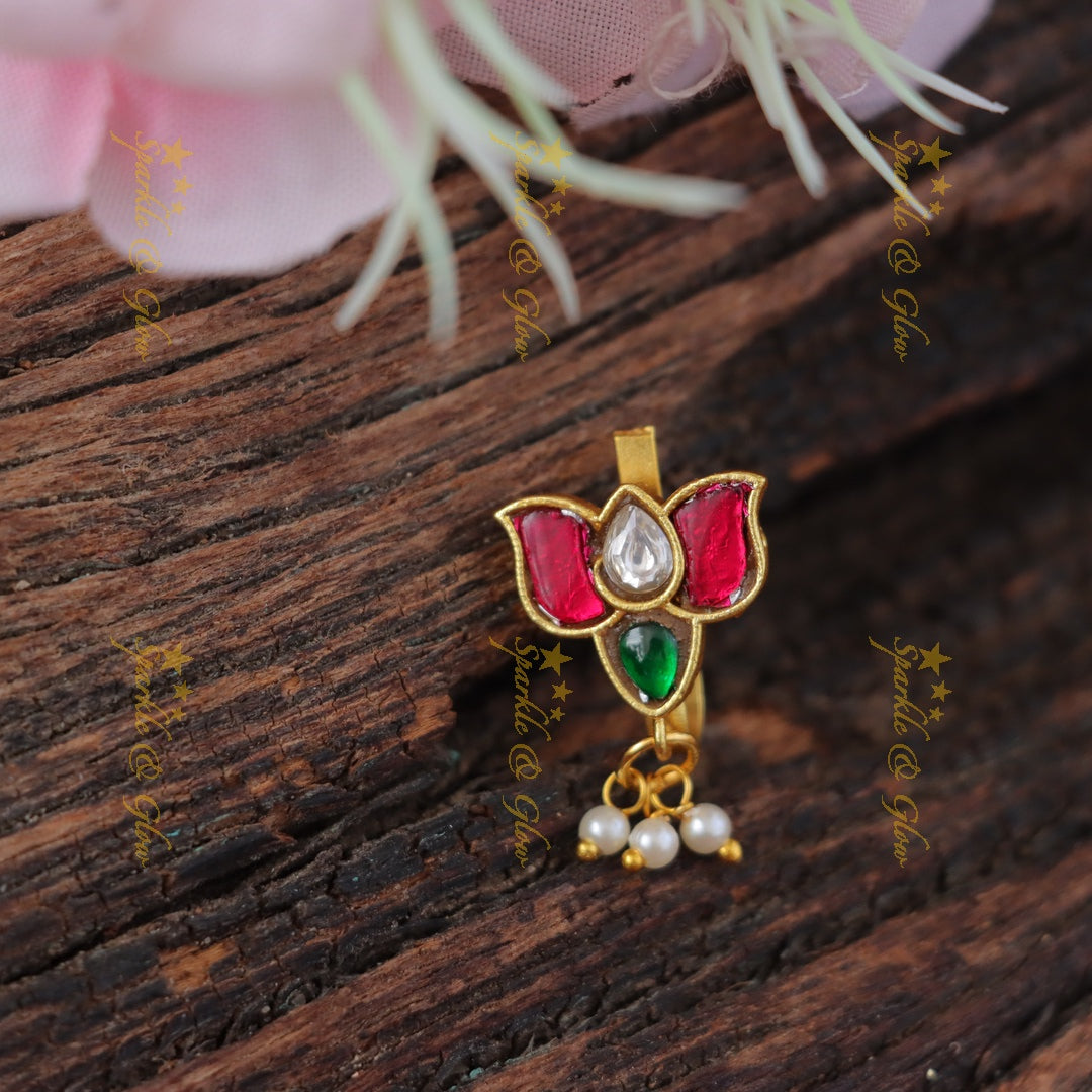 Lotus Kundan Nosepin - Festive Elegance Redefined