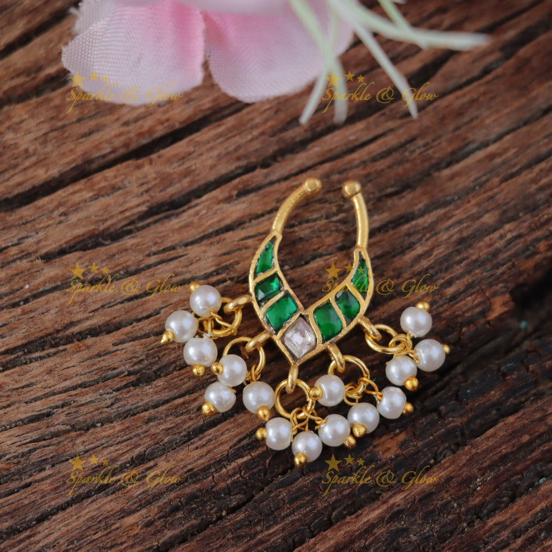 Elegant Leaf Design Jadau Kundan Nose Ring