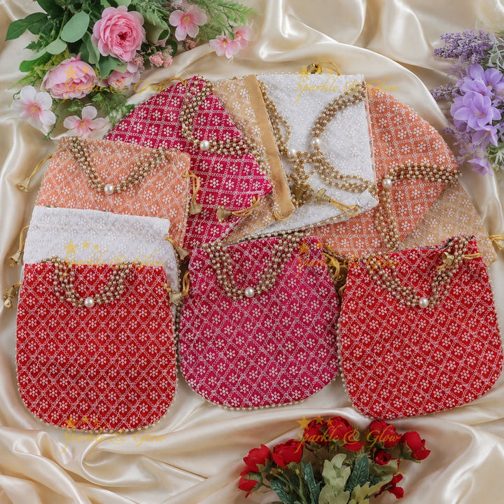 Exquisite Pearl Potli Set with Chikankari Design