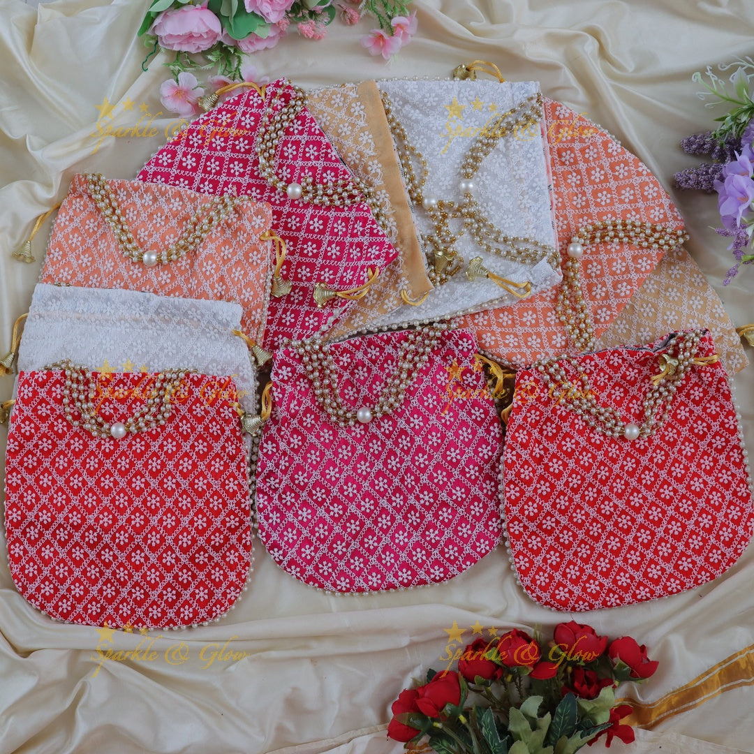 Exquisite Pearl Potli Set with Chikankari Design