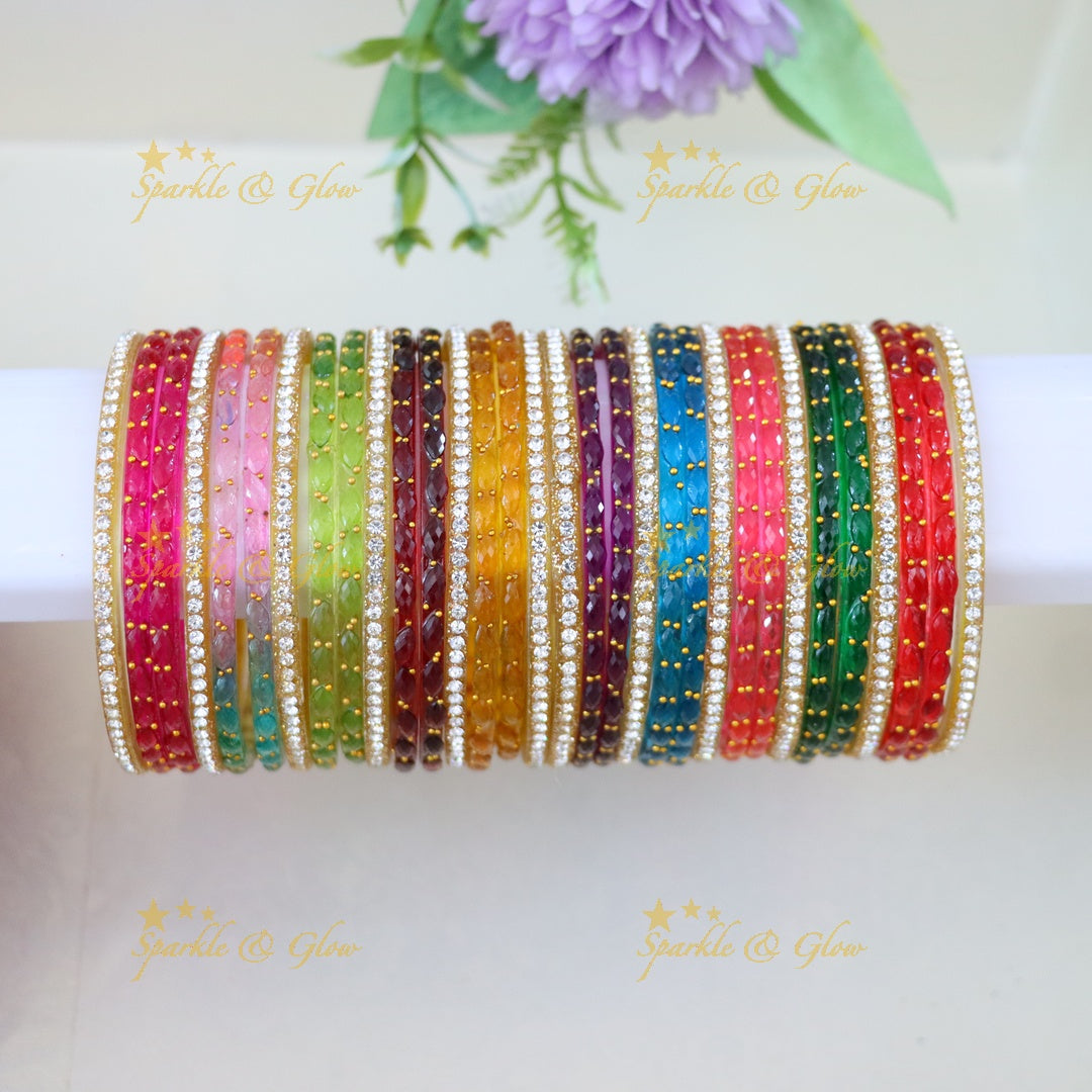 Radiant Dual Gold Glass Bangles - Festive Splendor- Two hand