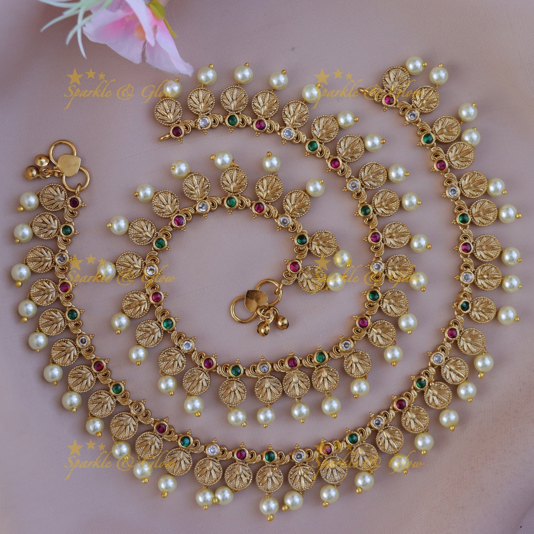 Exquisite Gold Coin Pearl Anklet for Weddings & Festivals