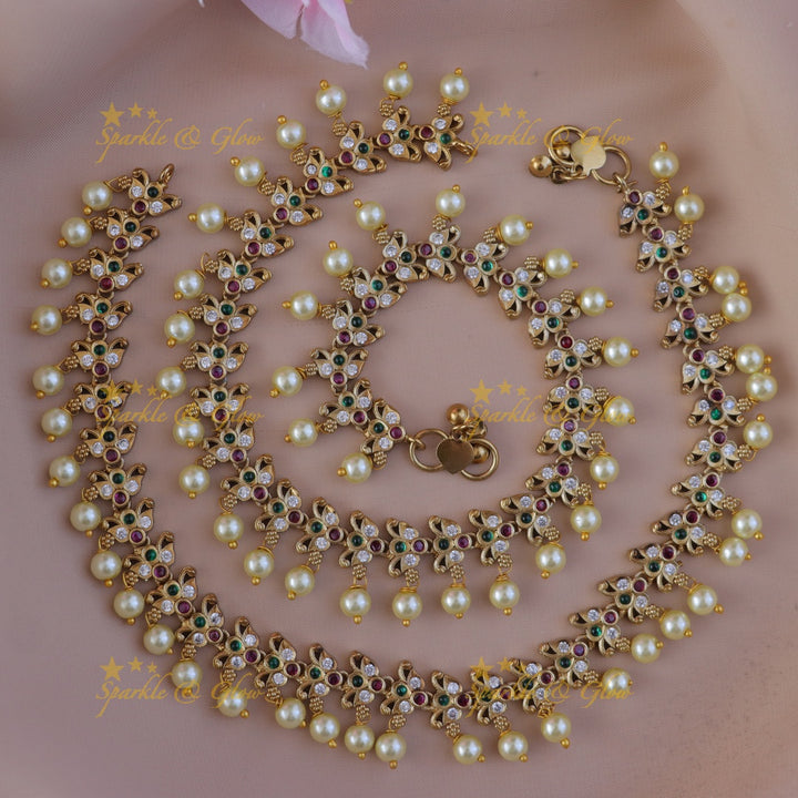 Stunning Pearl & Floral Gold Wedding Anklets