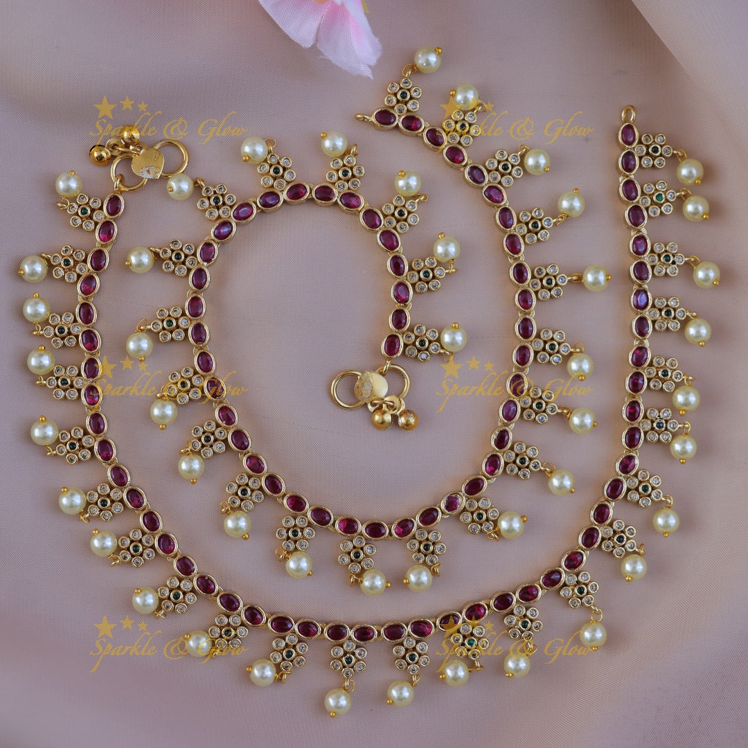 Exquisite Stone Floral Pearl Anklet - Sparkle & Glow