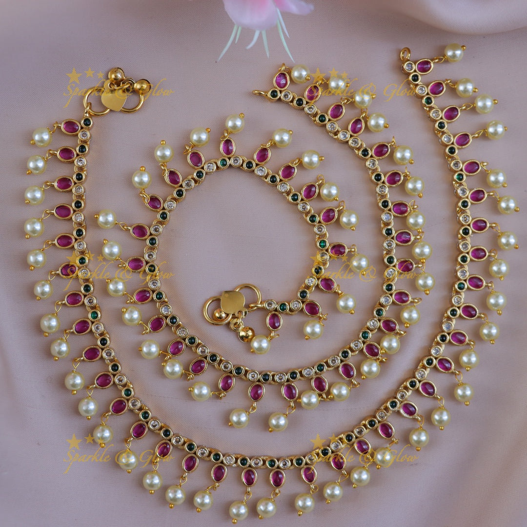 Exquisite Pearl Stone Anklets for Festive Celebrations