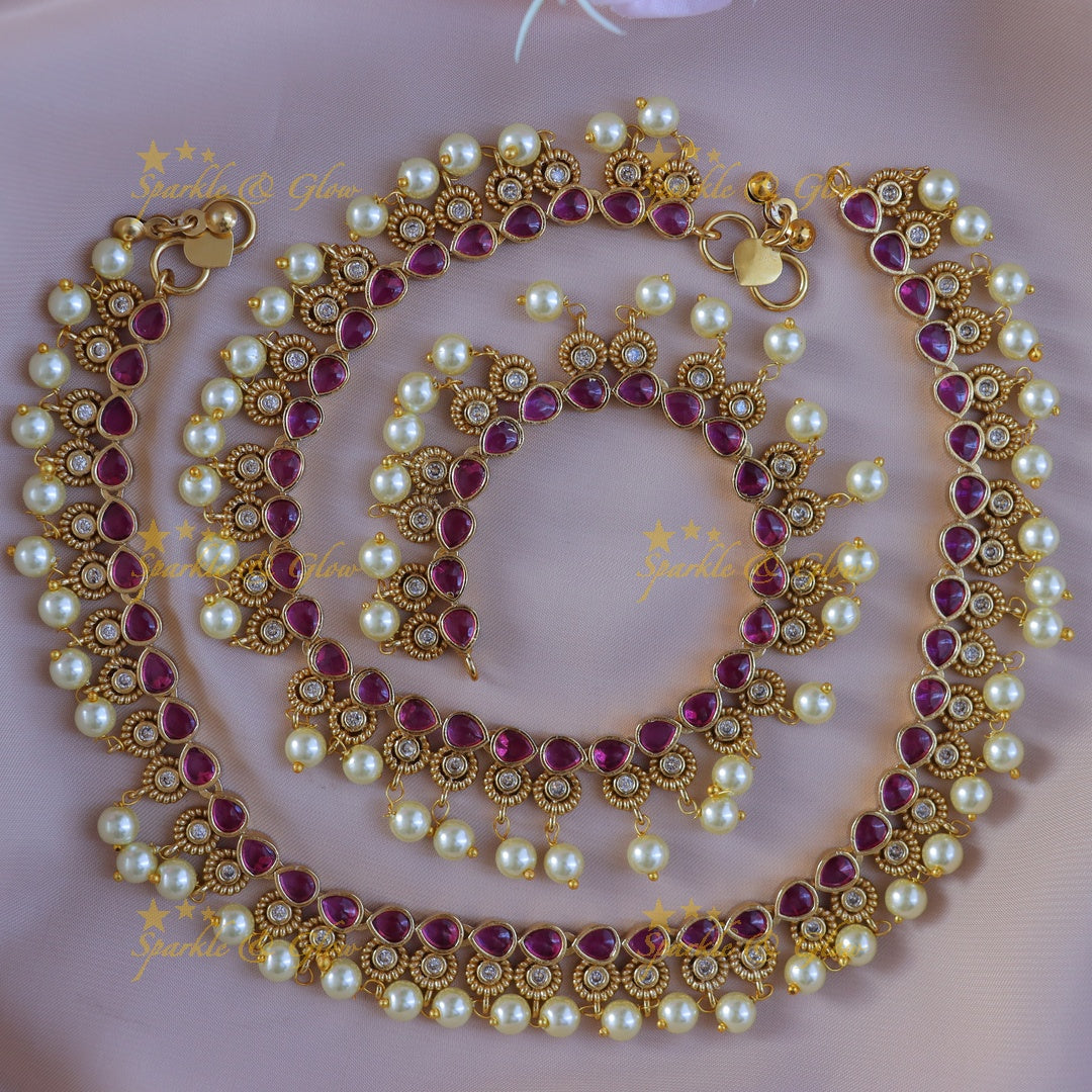 Gold-Plated Pearl Anklet Set for Weddings - New Arrival