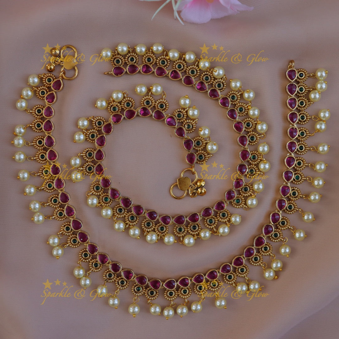 Gold-Plated Pearl Anklet Set for Weddings - New Arrival