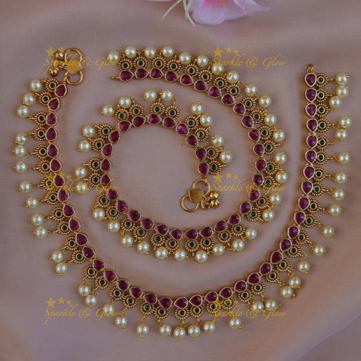 Gold-Plated Pearl Anklet Set for Weddings - New Arrival