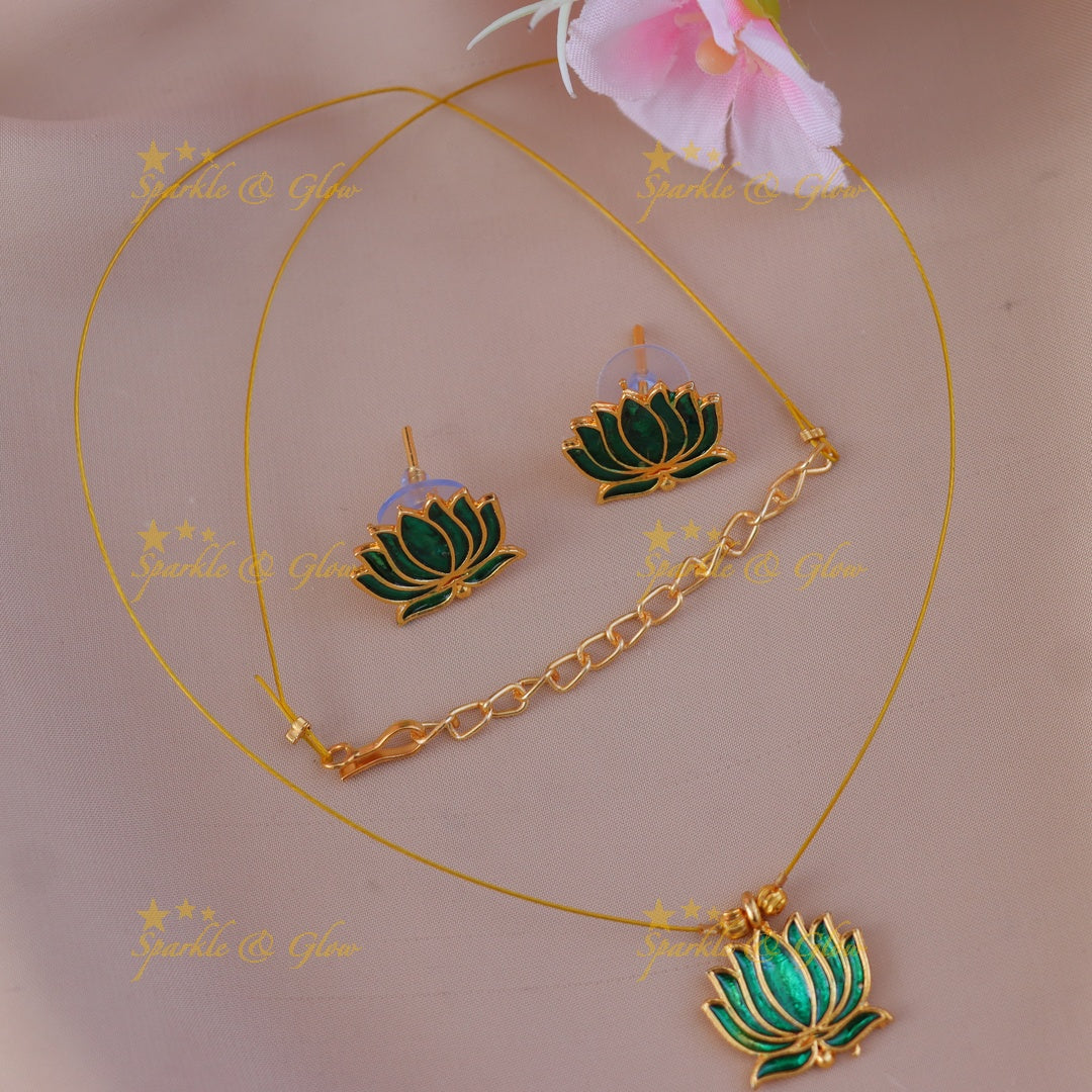 Elegant Gold Lotus Jewelry Set for Festivals & Weddings
