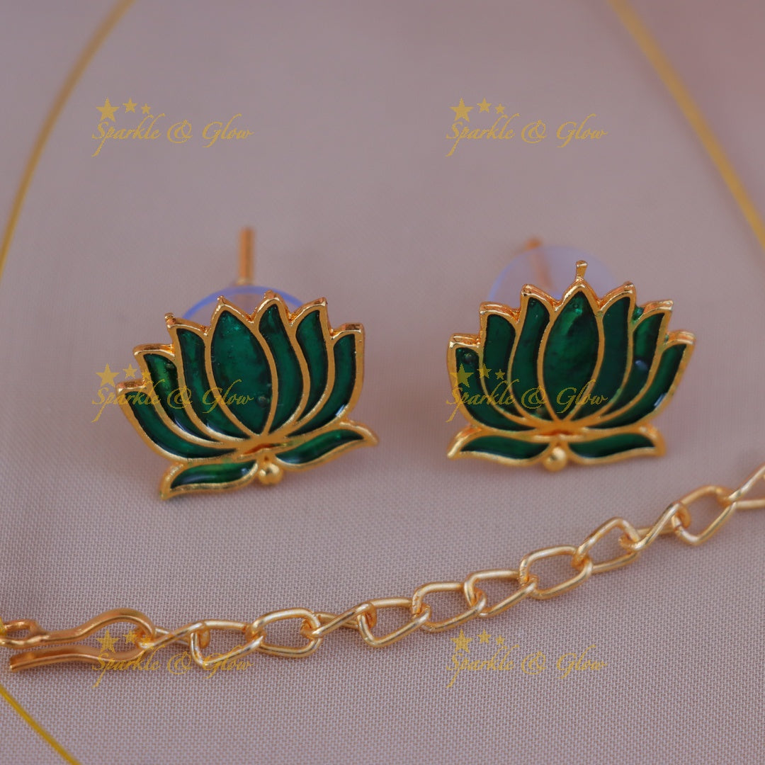 Elegant Gold Lotus Jewelry Set for Festivals & Weddings