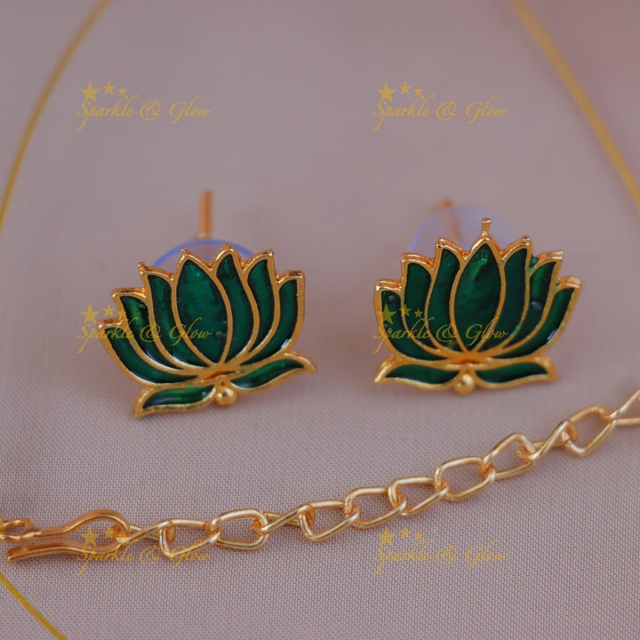 Elegant Gold Lotus Jewelry Set for Festivals & Weddings