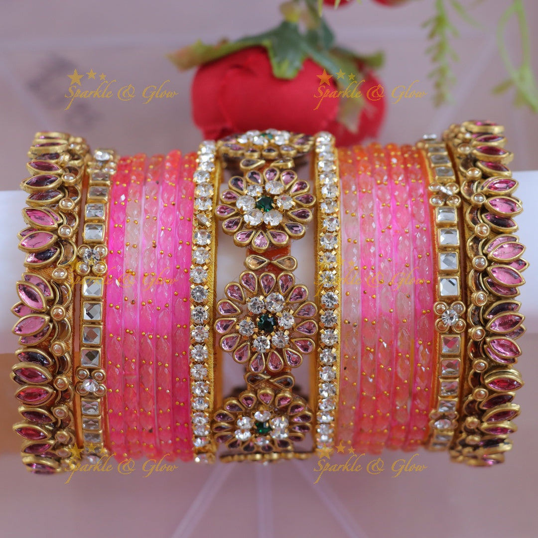 Exquisite Floral Kundan Silk Thread Bangles Collection - One Hand