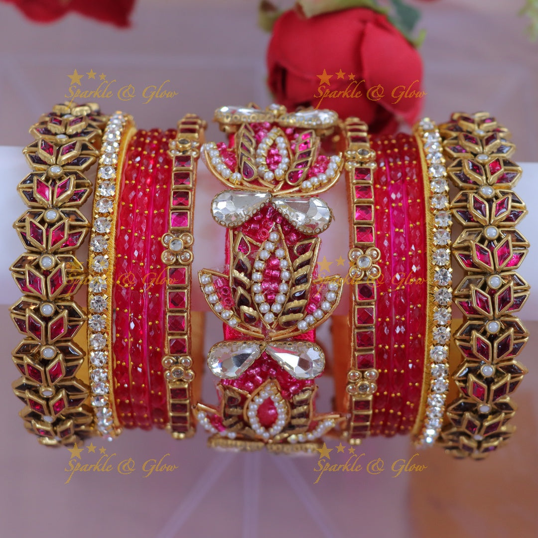 Stunning Pink Kundan Bangles for Celebrations - One Hand