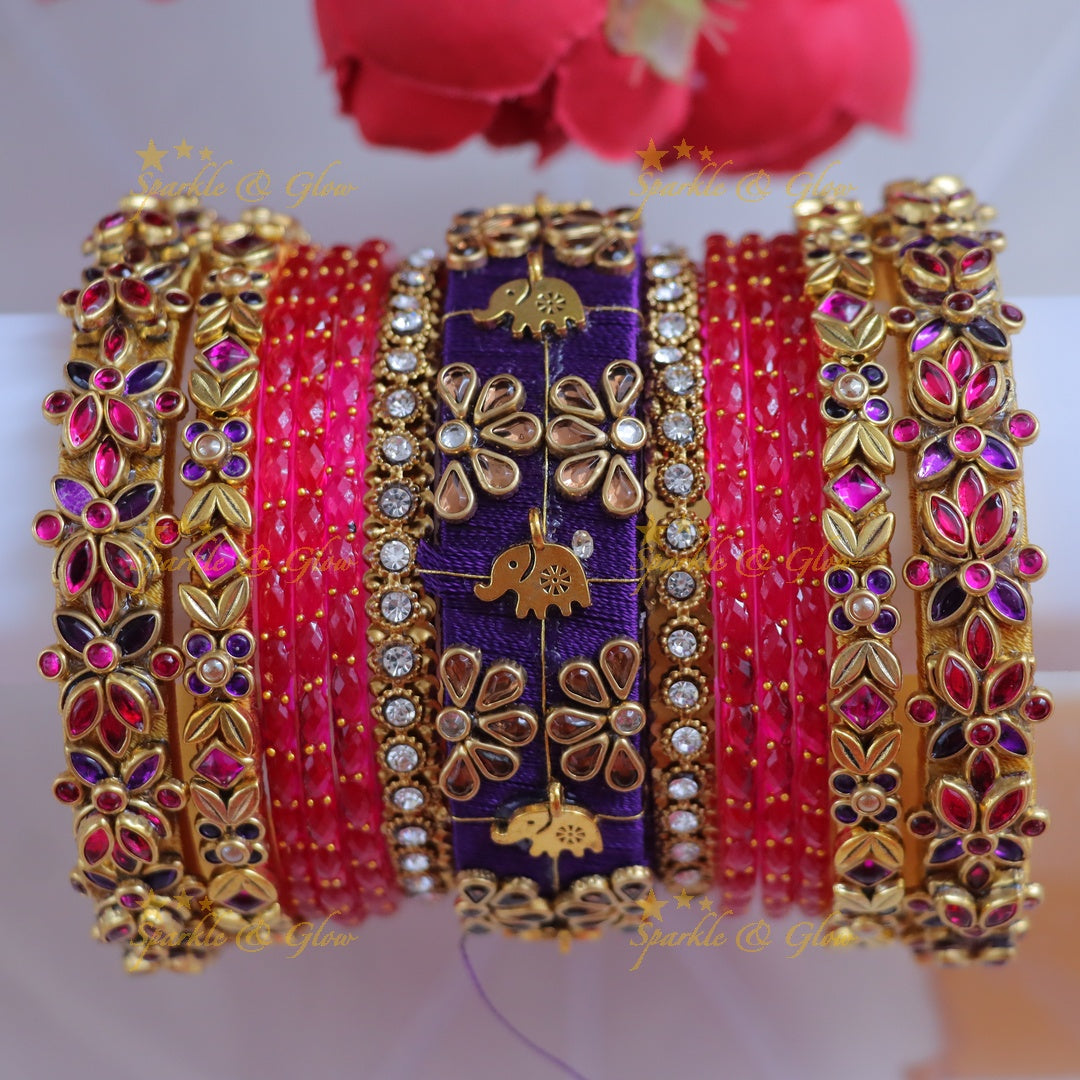 Exquisite Silk Thread Bangle Set - Festive Glam - One Hand