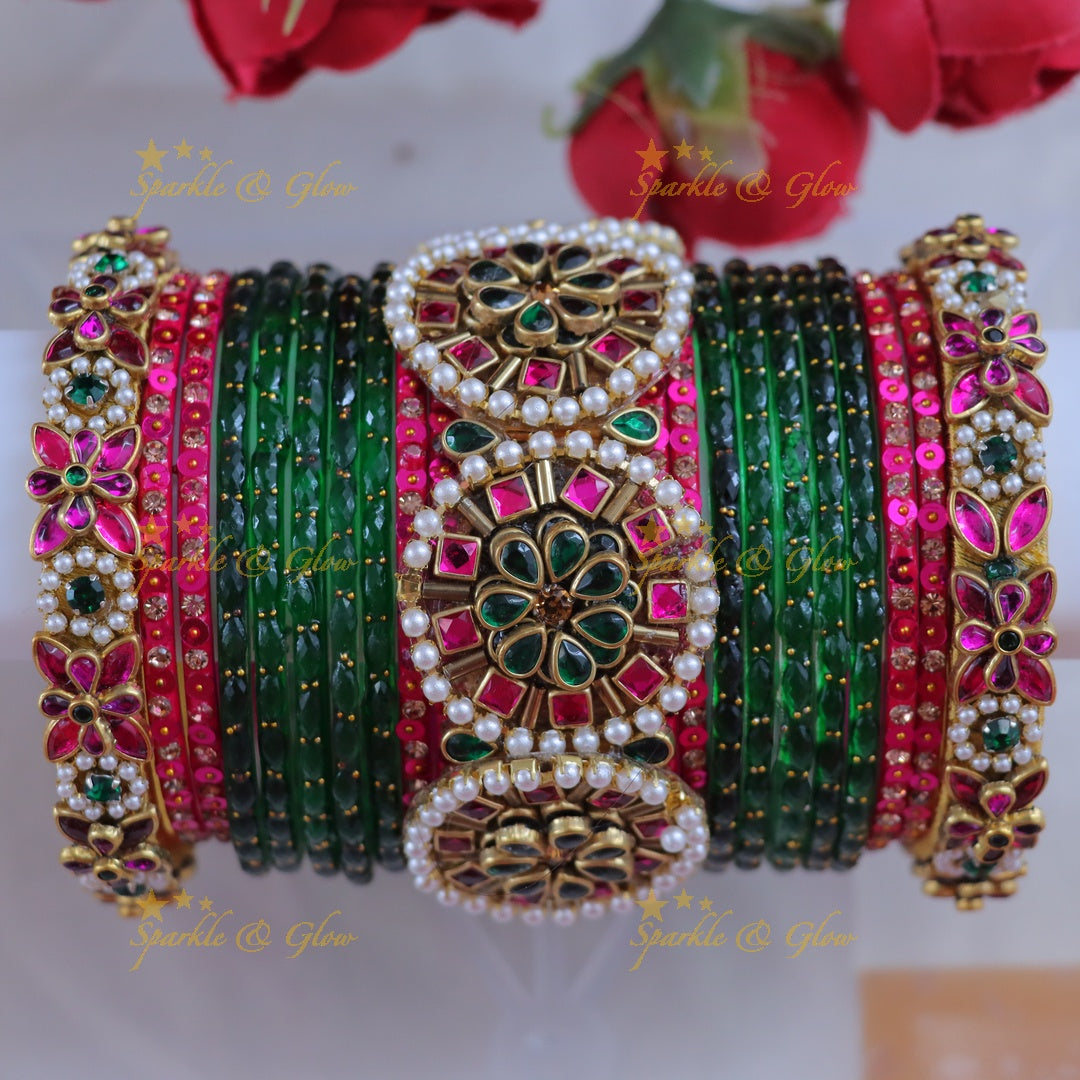 Exquisite Red Green Bangles for Weddings & Festivals - One Hand