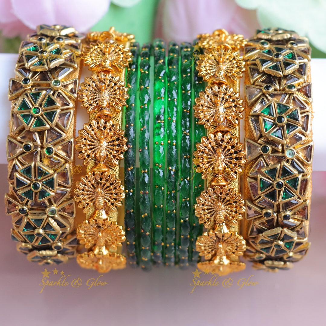 Exquisite Royal Green Silk Thread Bangle Set Online - One Hand