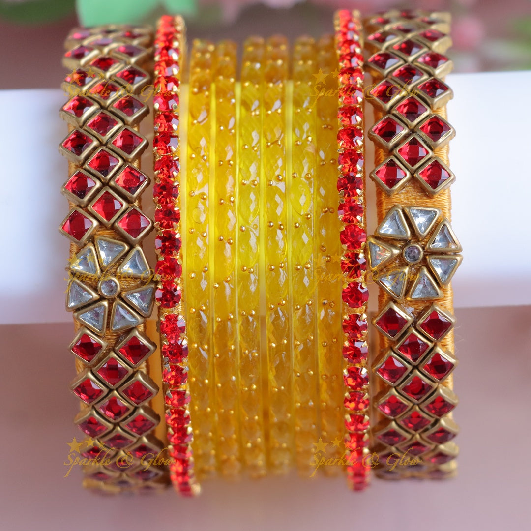 Elegant Yellow Red Silk Thread Bangles - New Arrival - One Hand
