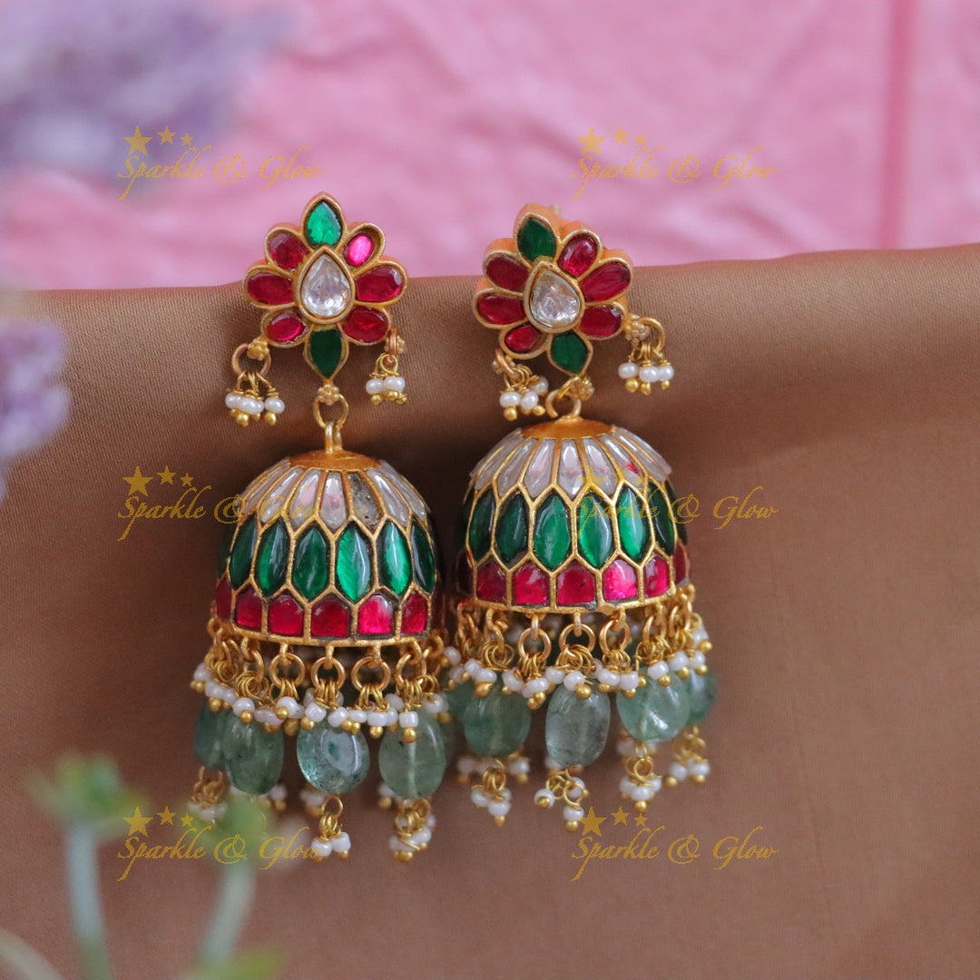Exquisite Floral Jadau Pearl Jhumkas for Weddings