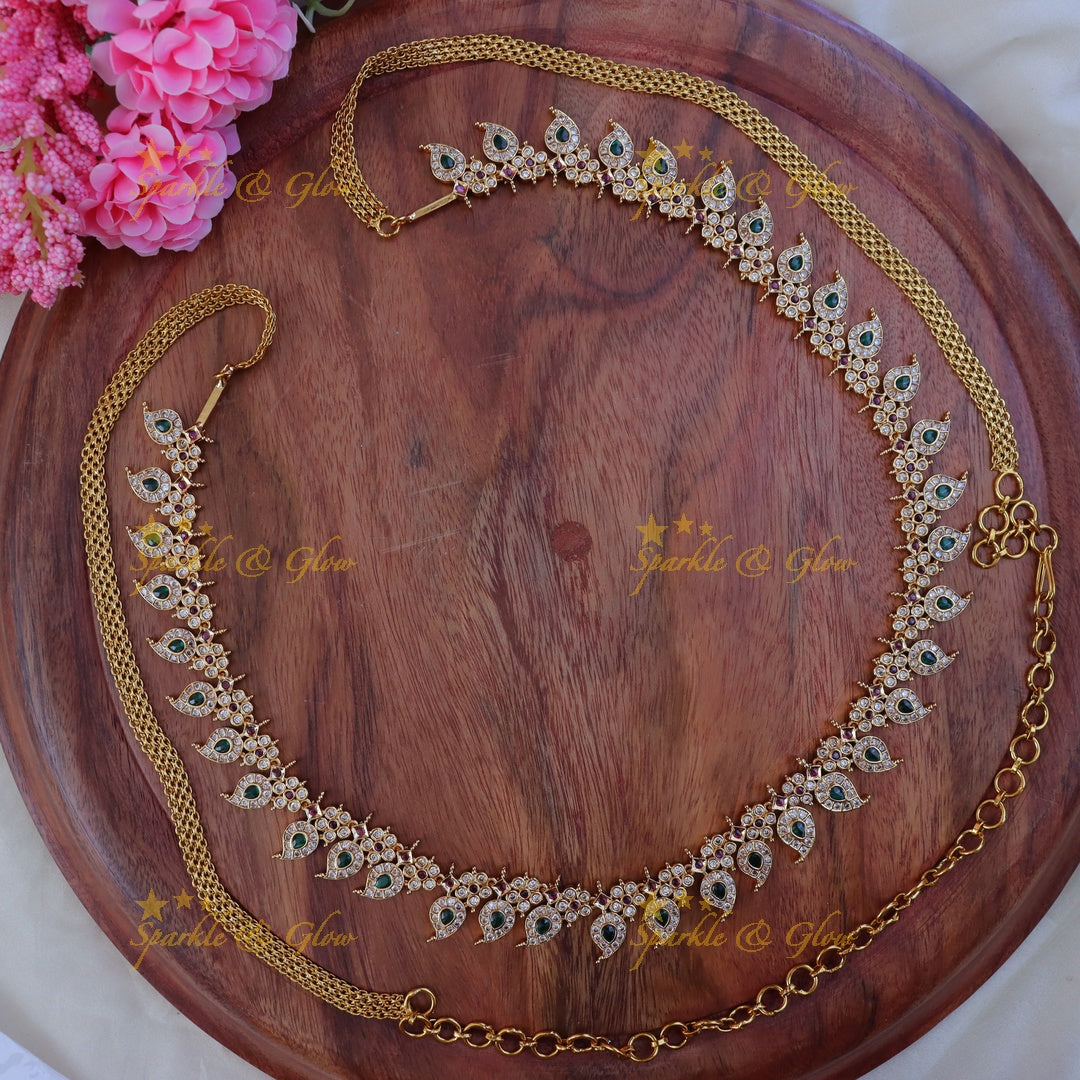 Elegant Floral Mango Hip Chain in Gold Finish