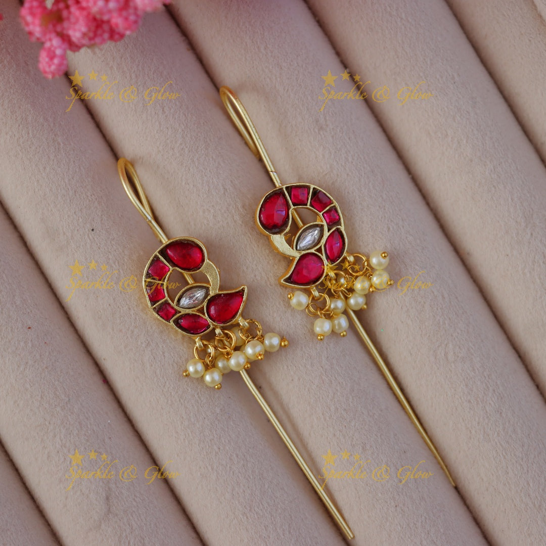 Exquisite Jadau Peacock Pearl Ear Cuffs - Must-Have Accessory