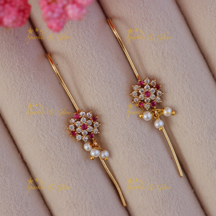 Elegant Floral Pearl Ear Cuff Jewellery for Weddings